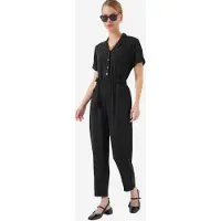 Big Dart Effen Geweven Jumpsuit met Kraag en Strikdetail