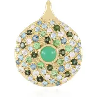Cavill - Vergulde Zilveren Hanger met 0,45 ct Chrysopraas & Groene Toermalijn - Ronde Cabochon Braziliaanse Edelstenen - Luxe Design