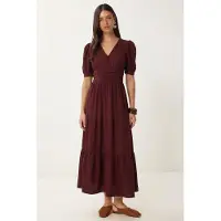 Happiness İstanbul Dames Katoenmix Poplin Maxi Jurk