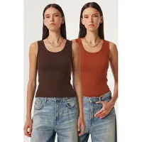 Happiness İstanbul Fitted U-hals Gebreide 2-Pack Tanktop