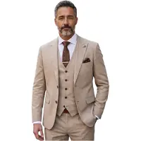 Paul Andrew Herenpak (3-delig) in beige, getailleerd, formeel - Kurt
