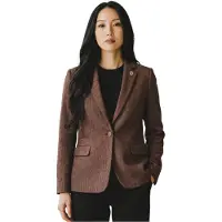 TruClothing Dames roestbruine wollen Tweed Herringbone geruite blazer - WS-1