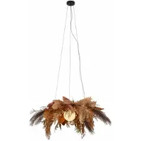 QAZQA Japandi Hanglamp Zwart met Beige Bloemen en Wit Glas - Flower Power