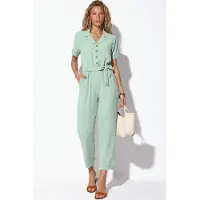 Big Dart Effen Geweven Jumpsuit met Kraag en Strikdetail