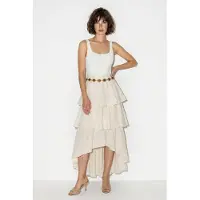 Bianco Hoog Taille Katoenen Poplin Midi Rok