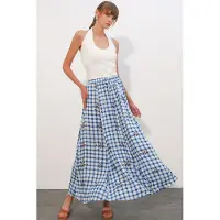 Big Dart Hoog-Waisted Geruite Maxi Rok