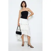 Bianco Hoog Taille Katoenen Poplin Midi Rok