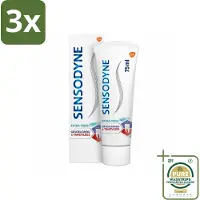 Sensodyne 3 x - Tandpasta - Gevoeligheid & Tandvlees - Extra Fresh - 75 ml - Grootverpakking - Gevoelige Tanden - Gezond Tandvlees - Tandpasta - Tandplak - Frisse Adem