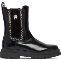 Tommy Hilfiger imitatieleren enkelboots met profielzool en panterprint - zwart Meisjes Imitatieleer - maat 33