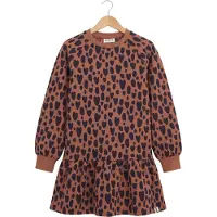 LOOXS little sweatjurk met panterprint - bruin Meisjes Stretchkatoen Ronde hals - maat 122