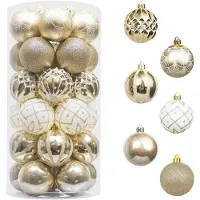 Famanu – Set van 30 onbreekbare kerstballen van 6 cm, elegant goud en wit thema, voor kerstboomdecoratie