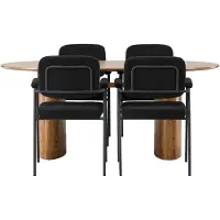 Ebuy24 Isolde eethoek eettafel naturel 4 stoelen bouclé zwart.
