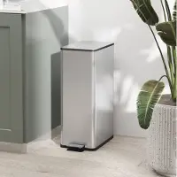 HAUSS SPOLE Prullenbak – 20 L Pedaalemmer Met Softclose en Binnenemmer – 21,5 x 37,2 x 57 cm – Metaal – Zilver – Voor Keuken en Kantoor