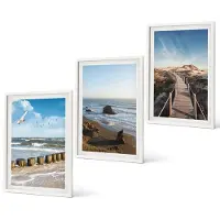 Coloray 3-Delige Schilderij Set - Uitzicht Op Het Strand Met Golven, De Lucht En Een Wandelpier. - 40 x 60 - Wanddecoratie - Moderne Interieurdecoratie - Muurdecoratie