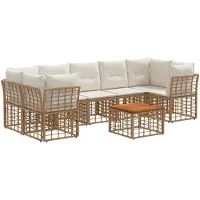 vidaXL Buiten bank set 8 st Natuurlijk en Crème Wit poly rattan