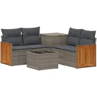 vidaXL Bankstel 6 st Grijs en Donkergrijs Poly Rattan en Staal