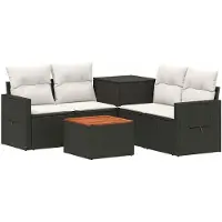 vidaXL Bankstel 6 st Zwart en Crème Wit Poly Rattan en Staal