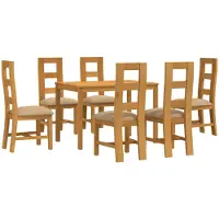 vidaXL Eetkamerset 7 st Beige Massief Eikenhout