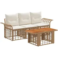 vidaXL Tuinbank Set 4 st Natuurlijk en Crème Wit poly rattan