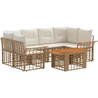 vidaXL Tuinbankenset 7 st Natuurlijk en Crème Wit poly rattan