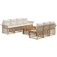 vidaXL Tuinbankenset 8 st Natuurlijk en Crème Wit poly rattan