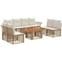 vidaXL Tuinbank Set 9 st Natuurlijk en Crème Wit poly rattan