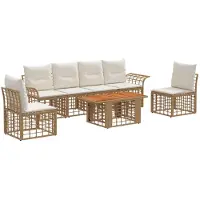 vidaXL Tuinbank Set 7 st Natuurlijk en Crème Wit poly rattan