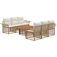 vidaXL Tuinbankenset 7 st Natuurlijk en Crème Wit poly rattan