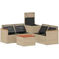 vidaXL Bankstel 6 st Beige en Lichtgrijs Poly Rattan en Staal