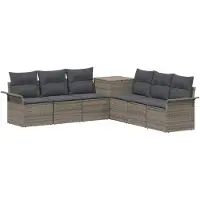 vidaXL Bankstel 7 st Grijs en Donkergrijs Poly Rattan en Staal