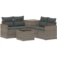 vidaXL Bankstel 6 st Grijs en Donkergrijs Poly Rattan en Staal