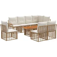 vidaXL Tuinbank Set 9 st Natuurlijk en Crème Wit poly rattan