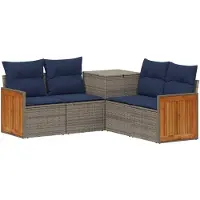vidaXL Bankstel 5 st Grijs en Marineblauw Poly Rattan en Staal