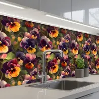 KitchenYeah Keuken achterwand 250x80 cm - Spatscherm zelfklevend Warm - Patroon - Penseel - Viooltjes - Muurbeschermer - Spatwand fornuis