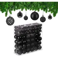Famanu – Set van 150 kerstballen voor de kerstboom, mat en glanzend, met glitters, ∅ 3, 4, 6 cm, kunststof, zwart
