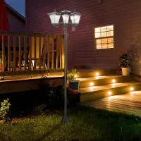 HAUSS SPOLE Padverlichting – 3-Lichts Solarverlichting Met Dag- En Nachtsensor – 51,5 x 47 x 182,5 cm – RVS – Zwart – Voor Tuinpad – IP44