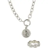 My Bendel - Zilverkleurige Sieraden Set - Ketting met Muntje - met Luxe Cadeauverpakking | Sieraden Voor Dames | Maat 16.00 Mm / Maat 50