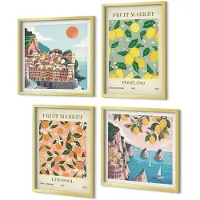 Coloray 4-Delige Schilderij Set - Citrusvruchten en tropisch fruit op Italiaanse wijze - 40 x 40 cm en 40 x 60 cm - Stijlvolle Wanddecoratie - Interieur - Interieur Decoratie