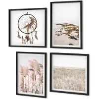 Coloray 4-Delige Schilderij Set - Pampasgrasvelden, Strand, Dromenvanger, Boho-Stijl - 40 x 40 cm En 40 x 60 cm - Decoratieve Schilderijen - Woonkamer - Interieur - Woonkamer Decoratie