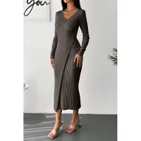 MyFashion Geribbelde Boothals Bodycon Midi-jurk