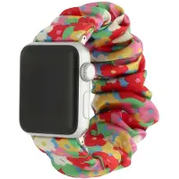 123Watches bandje Bloomsy - scrunchie - nylon - bloemen regenboog - 38 · 40 · 41 & 42 mm · M/L - Geschikt voor Apple Watch series 1/2/3/4/5/6/7/8/9/10/11/12/SE/SE2/SE3