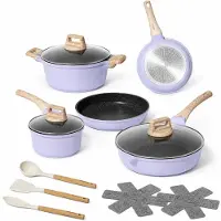 Just perfecto Pannenset Inductie 13-delig – Antiaanbaklaag – Kookpannen en Koekenpannen met Glazen Deksels – Alle Warmtebronnen – Lila