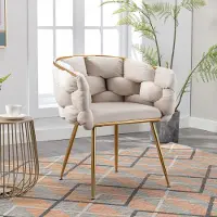 HAUSS SPOLE Fauteuil - Moderne Accentstoel Met Armleuningen - Zachte Velvet Zitting En Gouden Metalen Frame - Voor Woonkamer En Slaapkamer - Beige