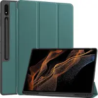 Mobigear Tablethoes geschikt voor Samsung Galaxy Tab S9 Ultra Hoes | Tri-Fold Gel Bookcase + Stylus Houder - Groen