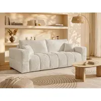 Vente-unique Driezitsslaapbank express in beige teddystof - Slaapoppervlak 140 cm - Matras 20 cm ISSORO