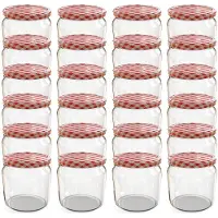 Famanu – Set van 24 potten van 360 ml met rood geruit schroefdeksel, perfect voor jam, confituur en voorraad, ideaal als potten voor diverse doeleinden