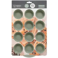 5 Five Siliconen Muffinvorm - 12 Muffins - Met Handgrepen - Saliegroen