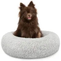 Markenlos – Donutbed voor honden en katten, pluizig rond hondenbed voor kleine en grote huisdieren, (S) 40 cm Ø, zacht kattenbed van knuffelpluche, lichtgrijs