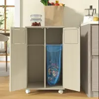 HAUSS SPOLE Afvalscheidingsprullenbak - Dubbele Afvalkast Met Wielen En 180 Graden Deuren - Voor Keuken En Eethoek - MDF Houtlook En Wit - 46,7x35x80,3 Cm