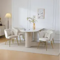 HAUSS SPOLE Fauteuil Set Van 4 - Modern Velvet Design - Fluweelzachte Zitcomfort Met Gouden Metalen Poten - Voor Woonkamer En Slaapkamer - Beige